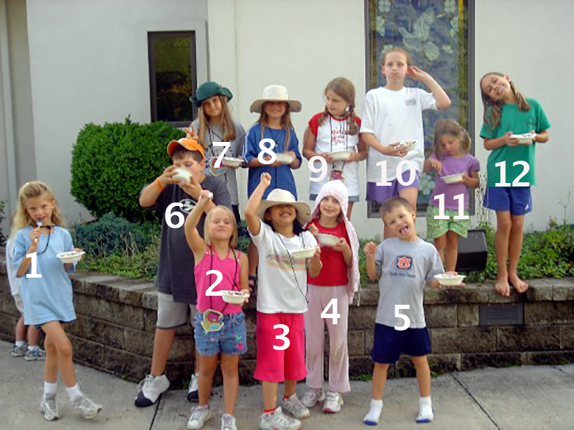 kids eating ice cream in front the church at Vacation Bible School in June 2026.