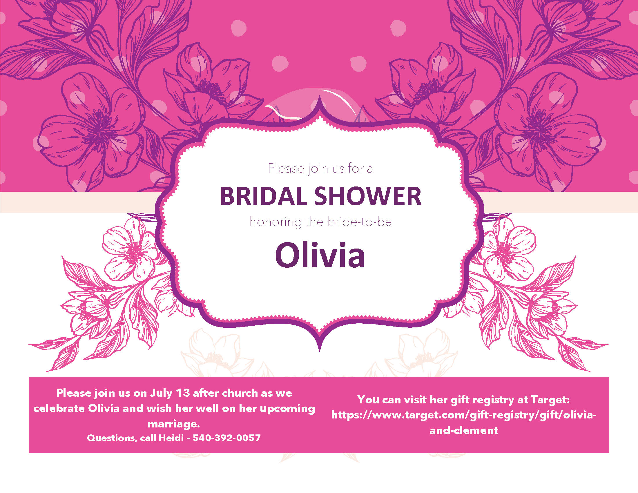 image of bridal shower invitation for Olivia